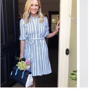 DRAPER JAMES Striped Blue White Shirt Dress NEW